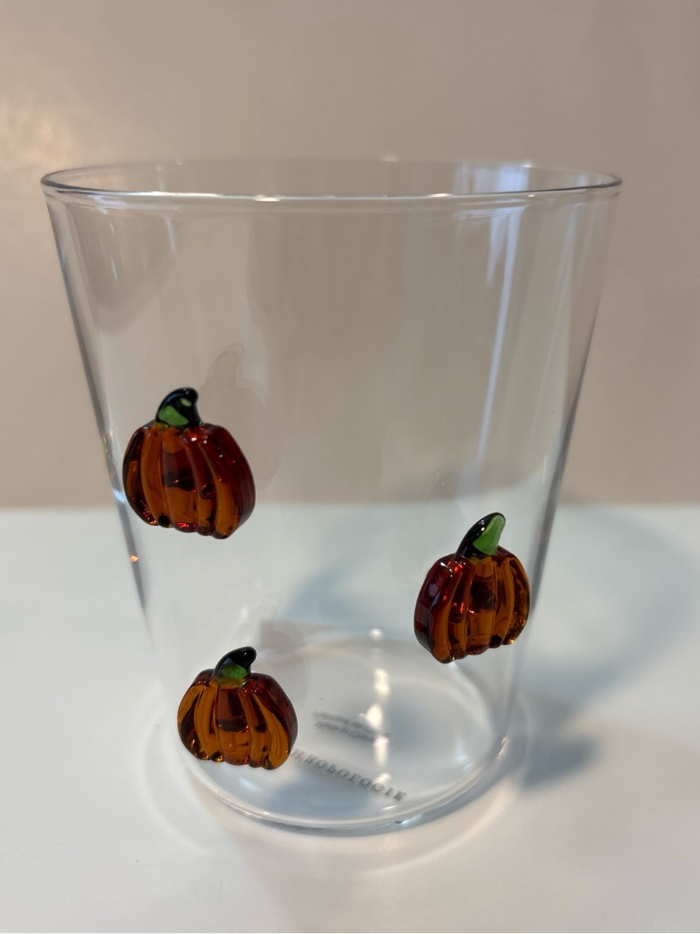 Anthropologie 3D Halloween Icon Borosilicate Juice Glass Pumpkins 14oz NEW